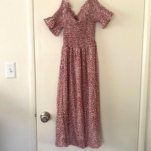 Off the shoulder dusty rose maternity dress